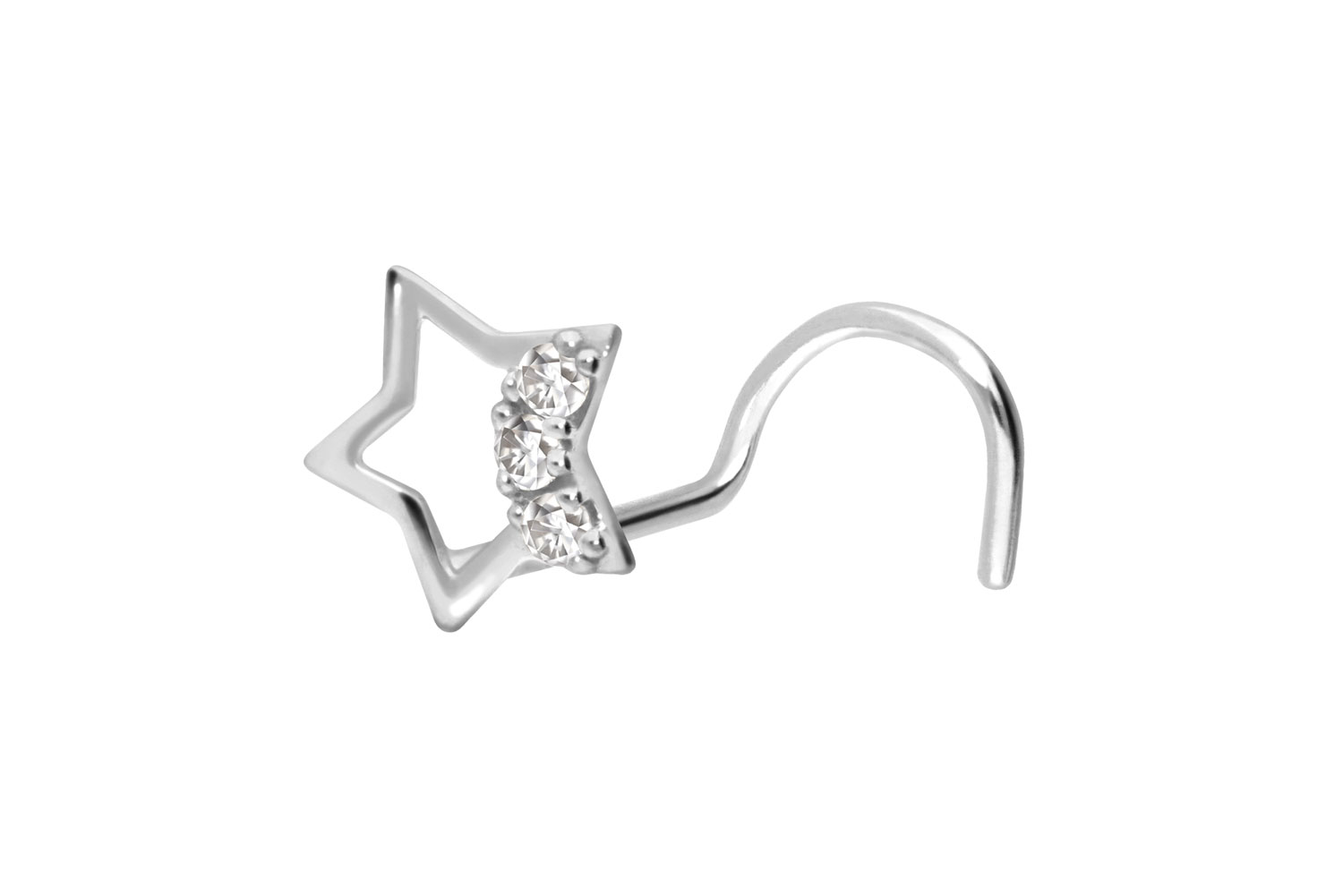 14/18 Karat Gold Nasenstecker Spirale STERN + 3 MOISSANITE